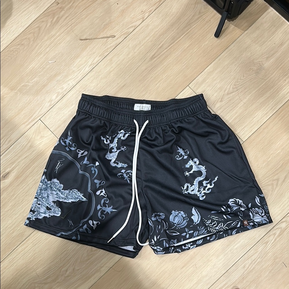 Men's Black Athletic Shorts with Dragon Design